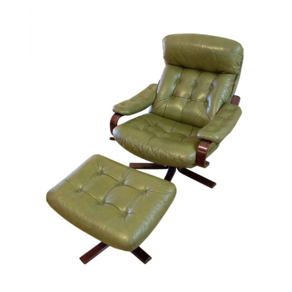 Leather lounge chair with ottoman