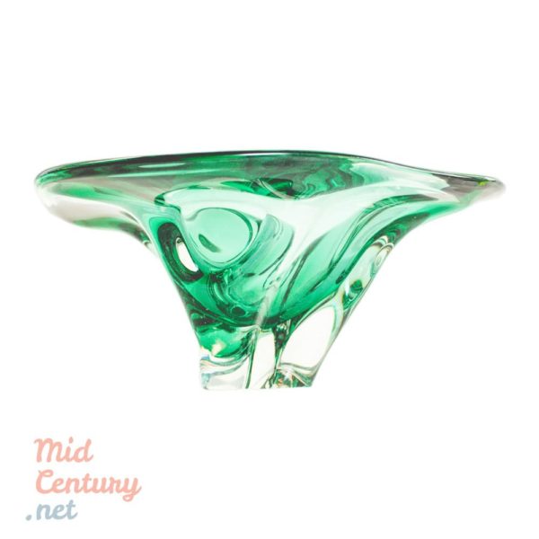 Imposing emerald fruit bowl made in Murano in the 1970s